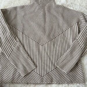 Cynthia Rowley Tan and Cream Striped Turtleneck Sweater